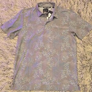 Travis Mathew Gray Polo with Subtle Blue Palm Print